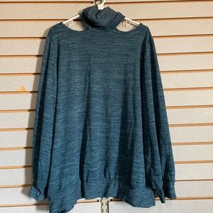 Milly Penzance Womens 2X Teal Marbled Cold Shoulder Turtleneck Knit Top‎